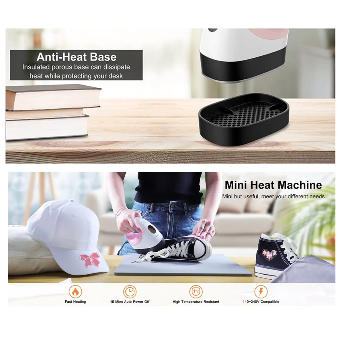 A86G NEW New Portable Mini Handheld Heat Press Machine DIY Home Use Small Heat Transfer Printer Iron-on Heat Press US Plug