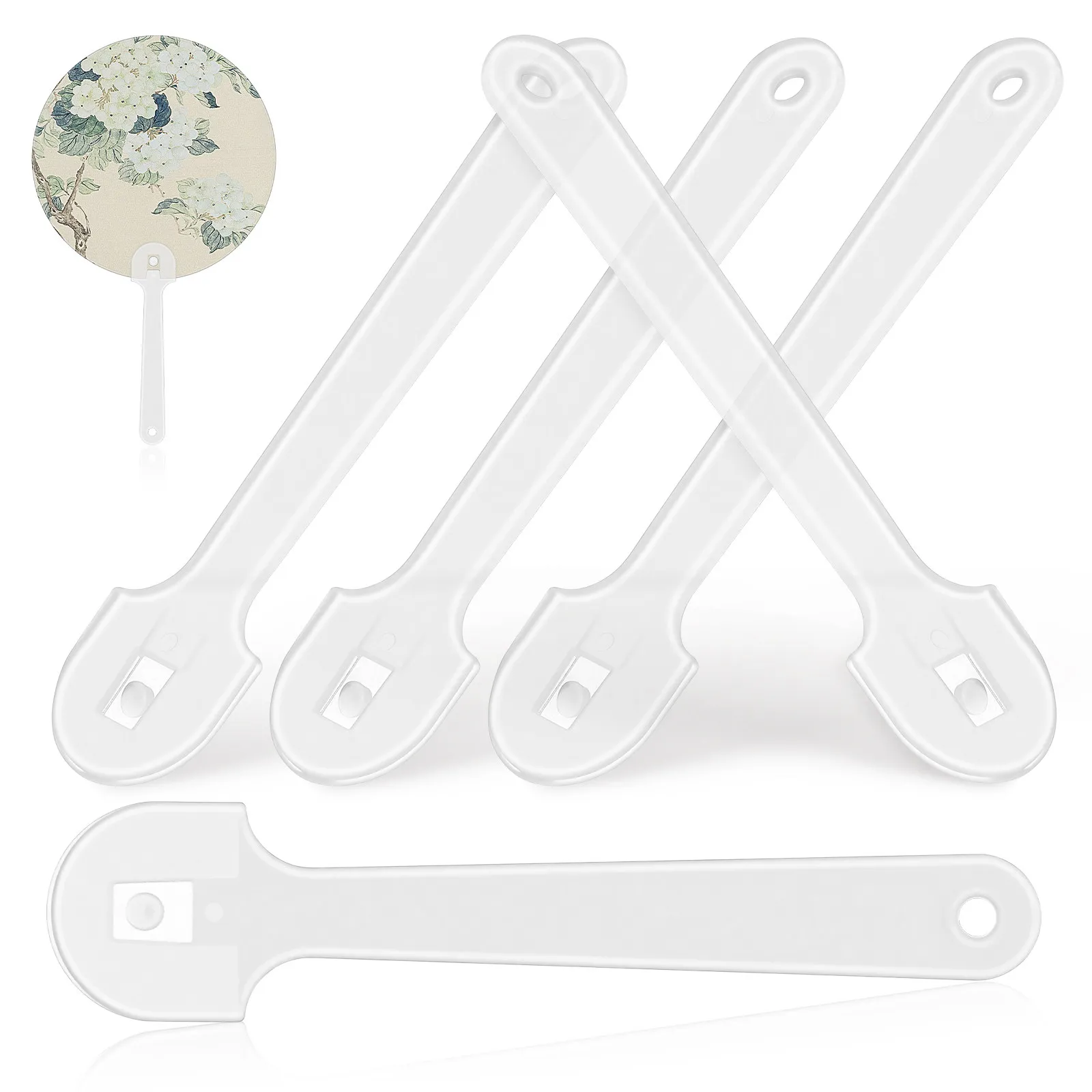 50Pcs Clear Thickened Hand Fan Handles Plastic Circular Fan Accessories for Crafting Wedding Programs Folding Fans Decoration