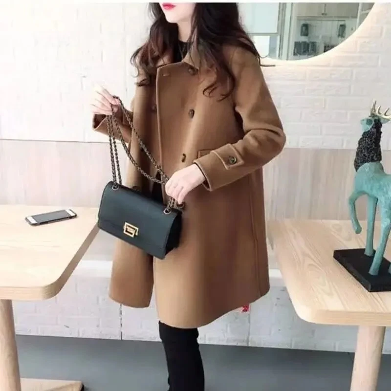 Jaket wol poliester biasa Lovepeapomelo Traf jaket usia tengah penuh Solid Zhejiang mantel Wanita mode atasan