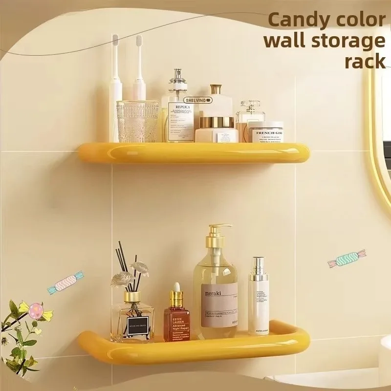 Candy color wall rack, bathroom stainless steel paint, bathroom perforated storage rack, bathroom