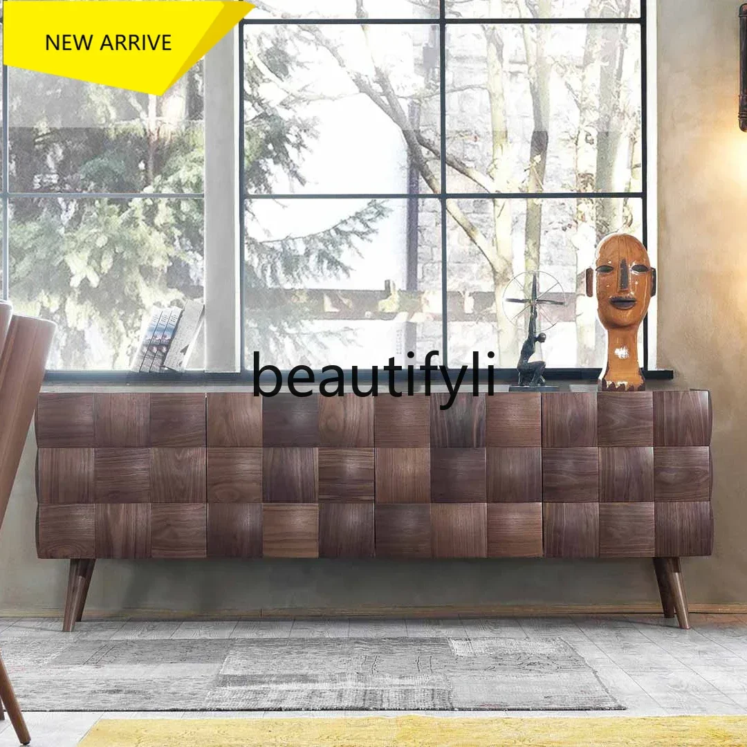 

D2520 Vintage side locker creative storage medieval walnut color floor-to-ceiling TV cabinet