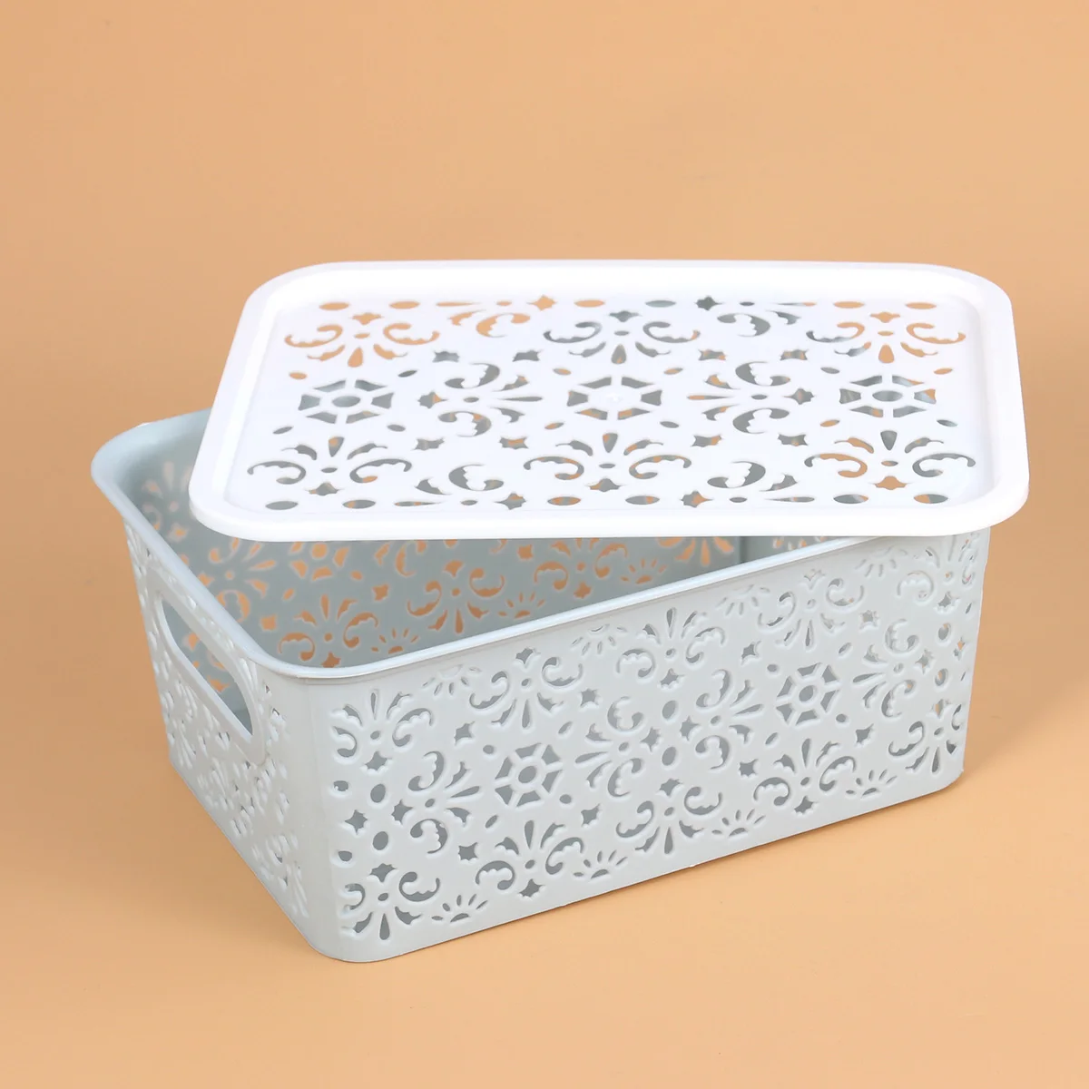 

Underwear Storage Box Baskets Outdoor Cupboard Plastic with Delicate Retro Pattern Lidded