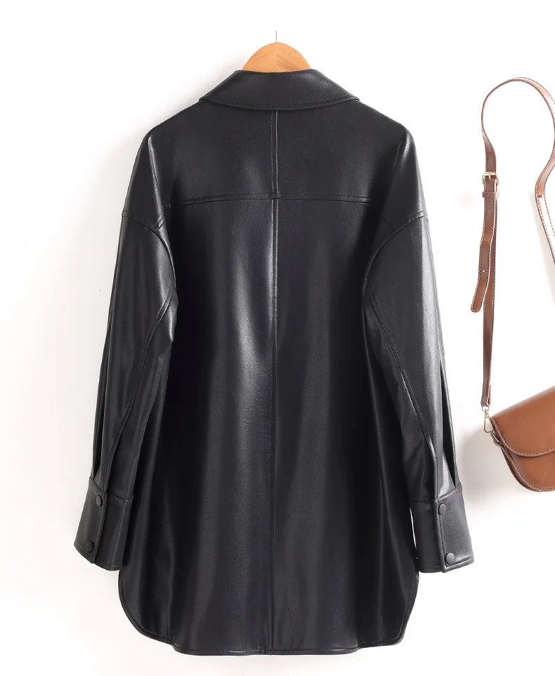 Casual Nero Y2K Manica Lunga PU Giacche di Pelle per Le Donne Primavera Autunno 2025 Nuovo High-end Semplice Morbido Cappotto Allentato