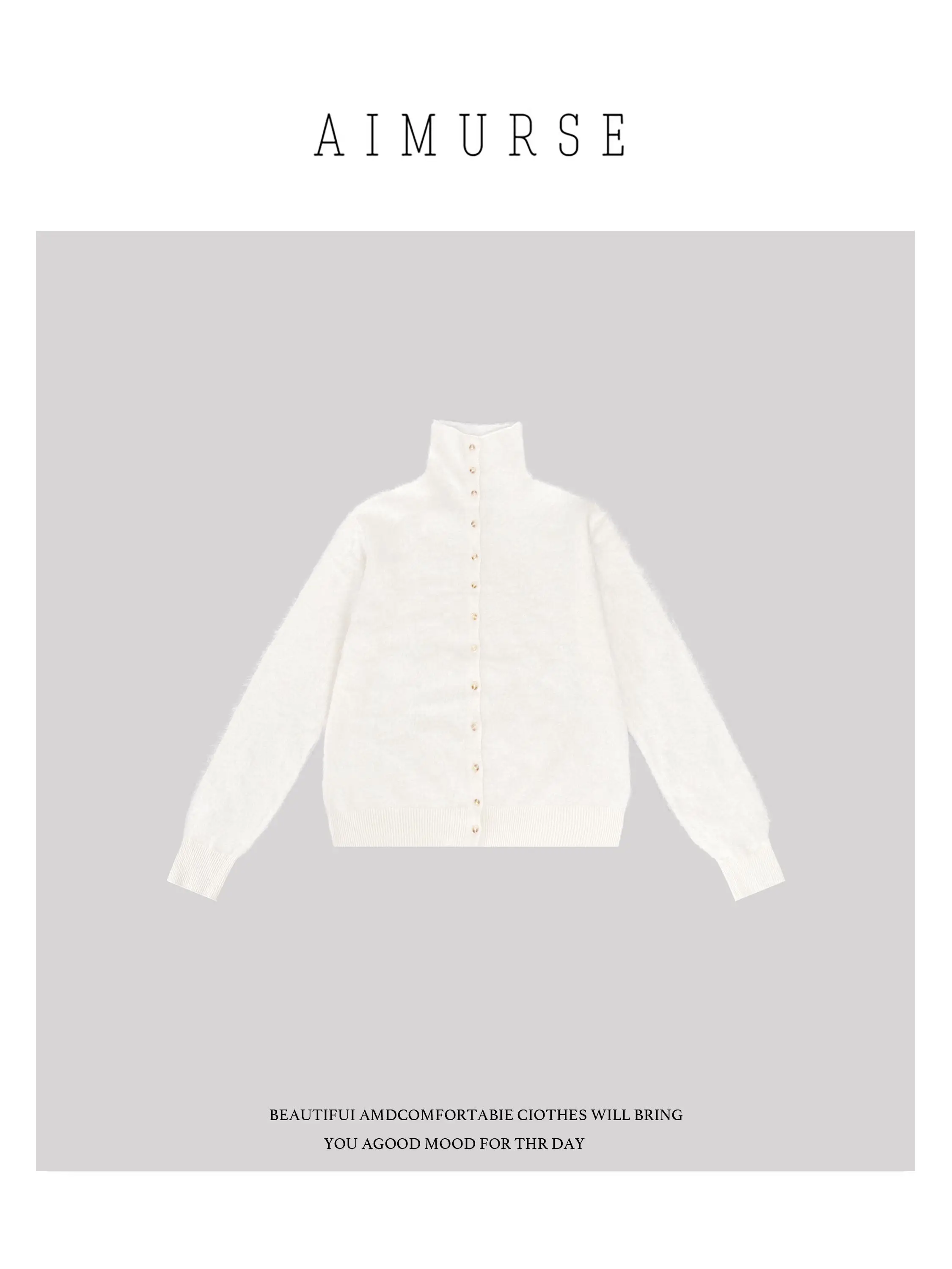 

Warm High Collar Sweater AIMURSE Bear Candy Casual Autumn Winter Silk Blend Knitwear Sweet Sle Long Sve ort L...