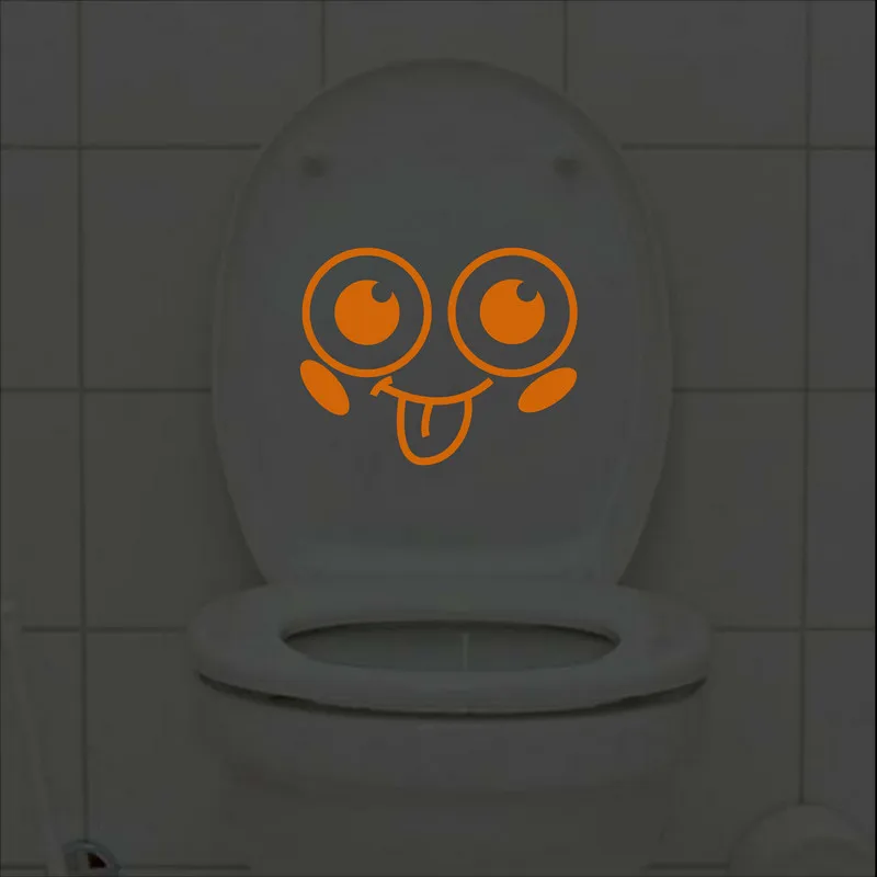 Funny Cartoon Smile Face Toilet Stickers Glow in the Dark Bathroom Decoration Wall Door Fridge Laptop Car Window DIY Vinyl Decal