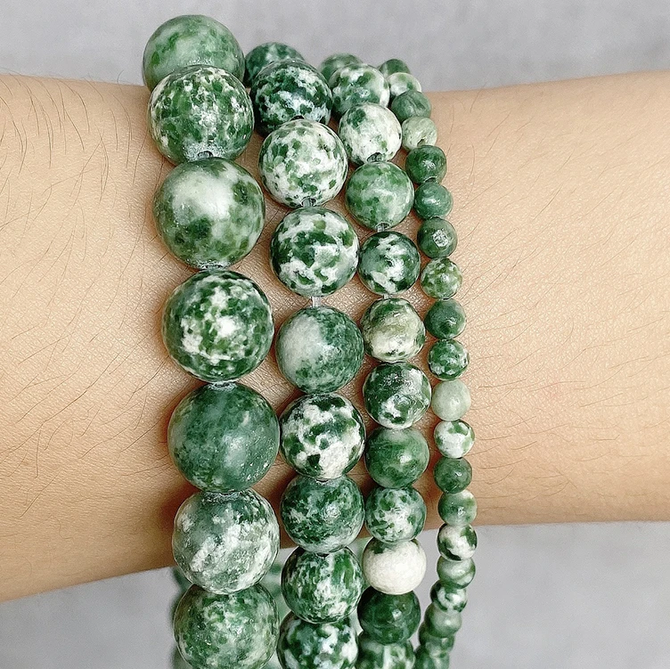 Naturstein facettierte Edelsteinperle aus grünem Jaspis, rund, lose, als Abstandshalter für die Schmuckherstellung, DIY Armband, Halskette, Zubehör – Detail 3