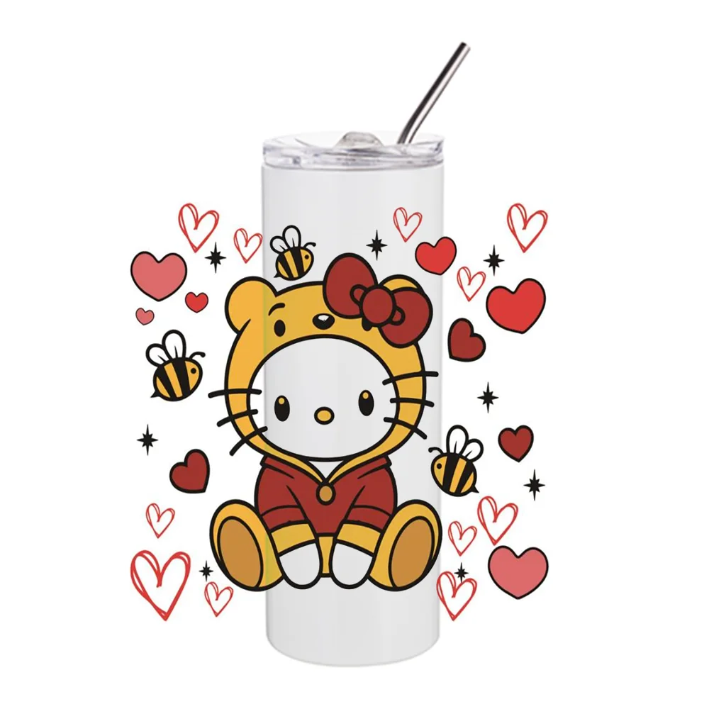 Miniso 3D Cartoon Design UV DTF Cup Wrap for 20oz Tumblers Hello Kitty Decal Transfers Stickers DIY Washable Mug Decal Sticker