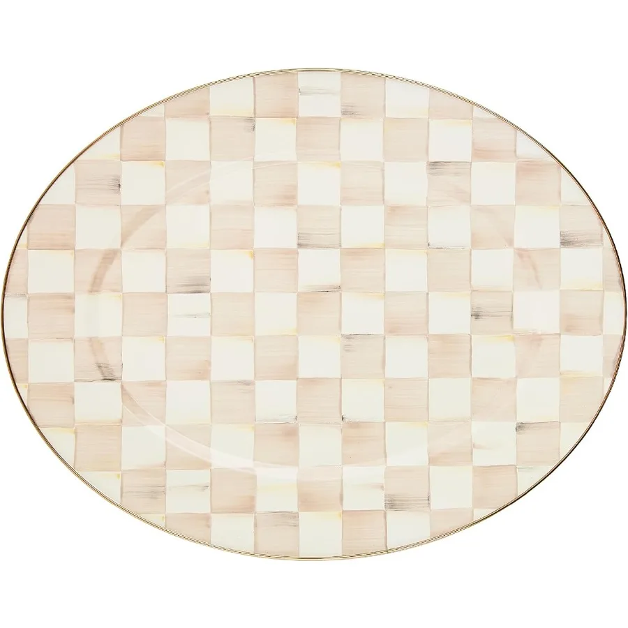 

Эмалированная овальная сервировочная тарелка для развлекательной большой коричнево-белой клетки мокко