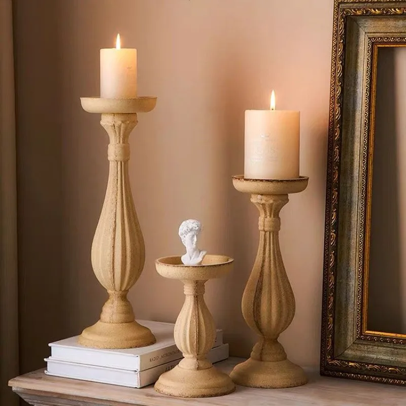 Aesthetic Candle Holder Elegant Vintage Wood Candlestick Candelabrum Candlestick Candles Bases Wedding Table Home Decoration