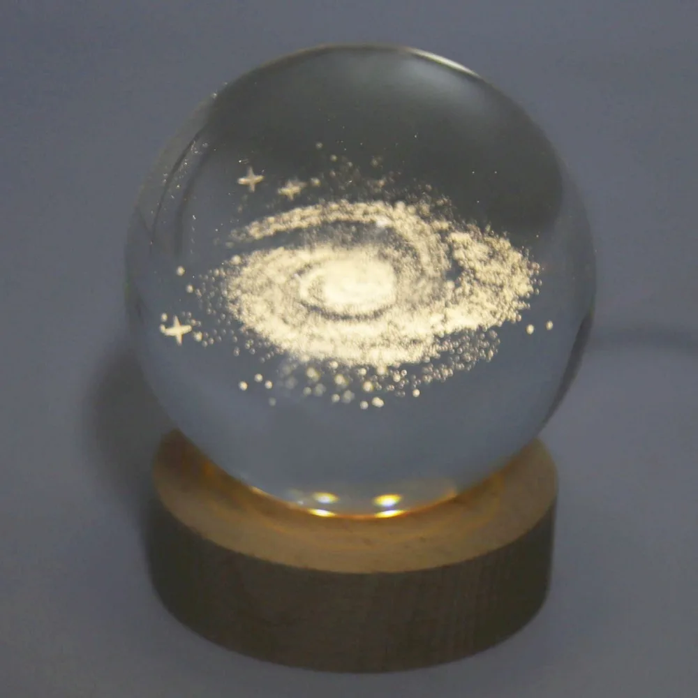 Large 8cm Galaxy Night Light Round Luminous Base Color Changing Light Wired Button Switch LED Crystal Ball For Boys