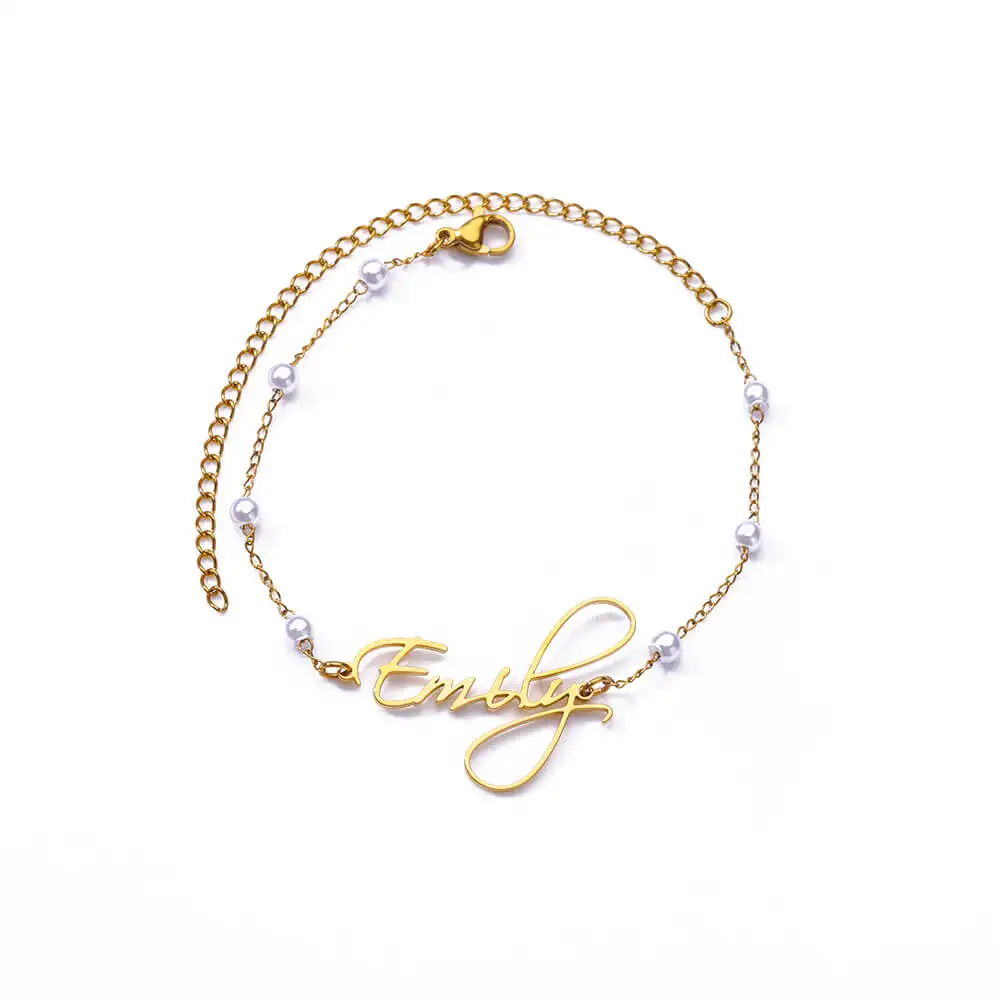 Custom Name Anklets For Women Stainless Steel Imitation Pearl Chain Customized Ankle Bracelet Female Personalized Foot Jewelry view 5