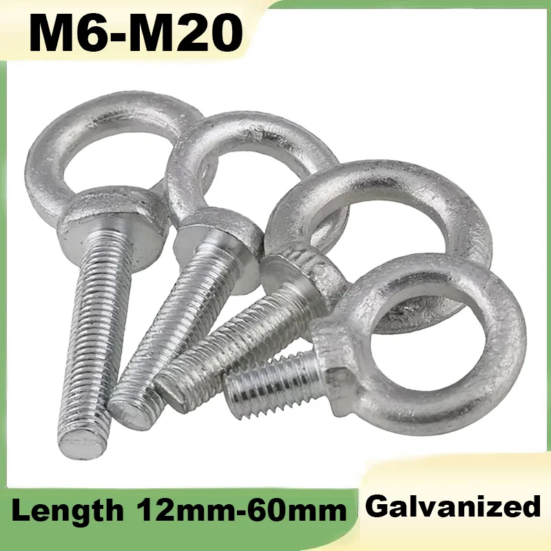 1PCS Galvanized Eye Bolt M6 M8 M10 M12 M14 M16 M18 M20 Marine Lifting Eye Screws Ring Loop Hole For Cable Rope Eyebolt