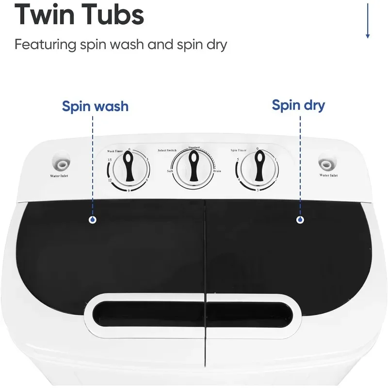 Portable Clothes Washing Machine Mini Twin Tub Washing Machine 13lbs Capacity with Spin Dryer,Compact Washer