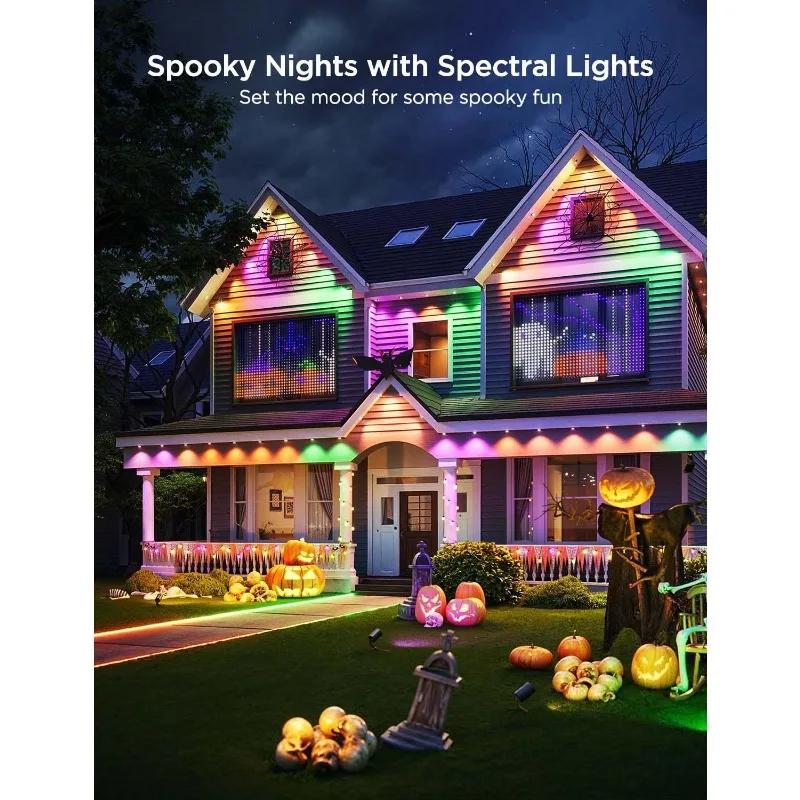 أضواء خارجية احترافية، بطول 150 قدمًا مع 90 مصباح LED RGBIC للإضاءة اليومية والمميزة، 75 وضعًا للمشهد للاستخدام الخارجي في ديسمبر