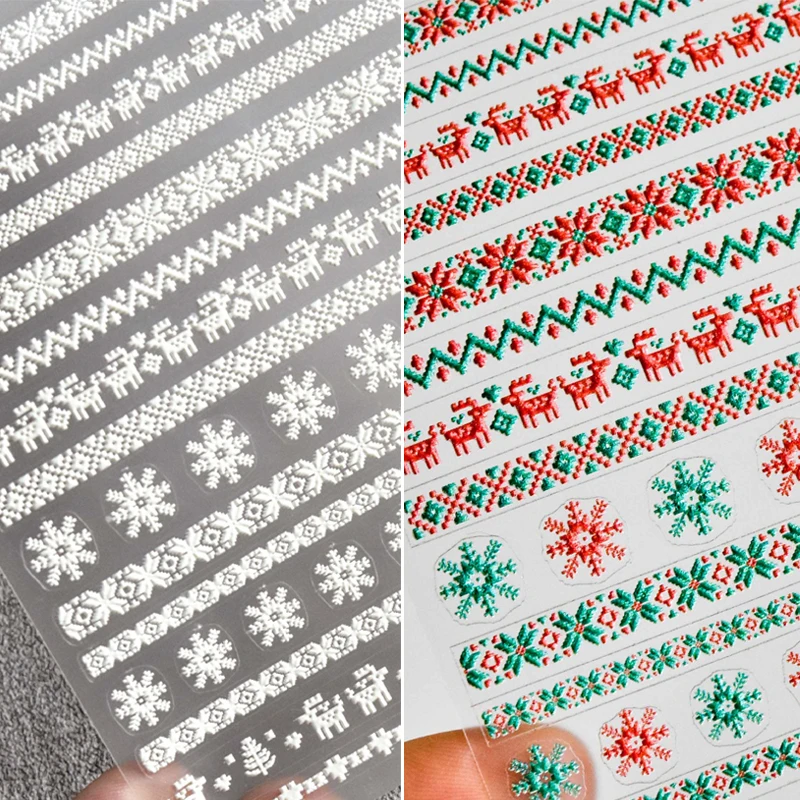 White Red Green Snowflake 5D Soft Embossed Reliefs Self Adhesive Nail Art Decorations Stickers Christmas 3D Manicure Decals