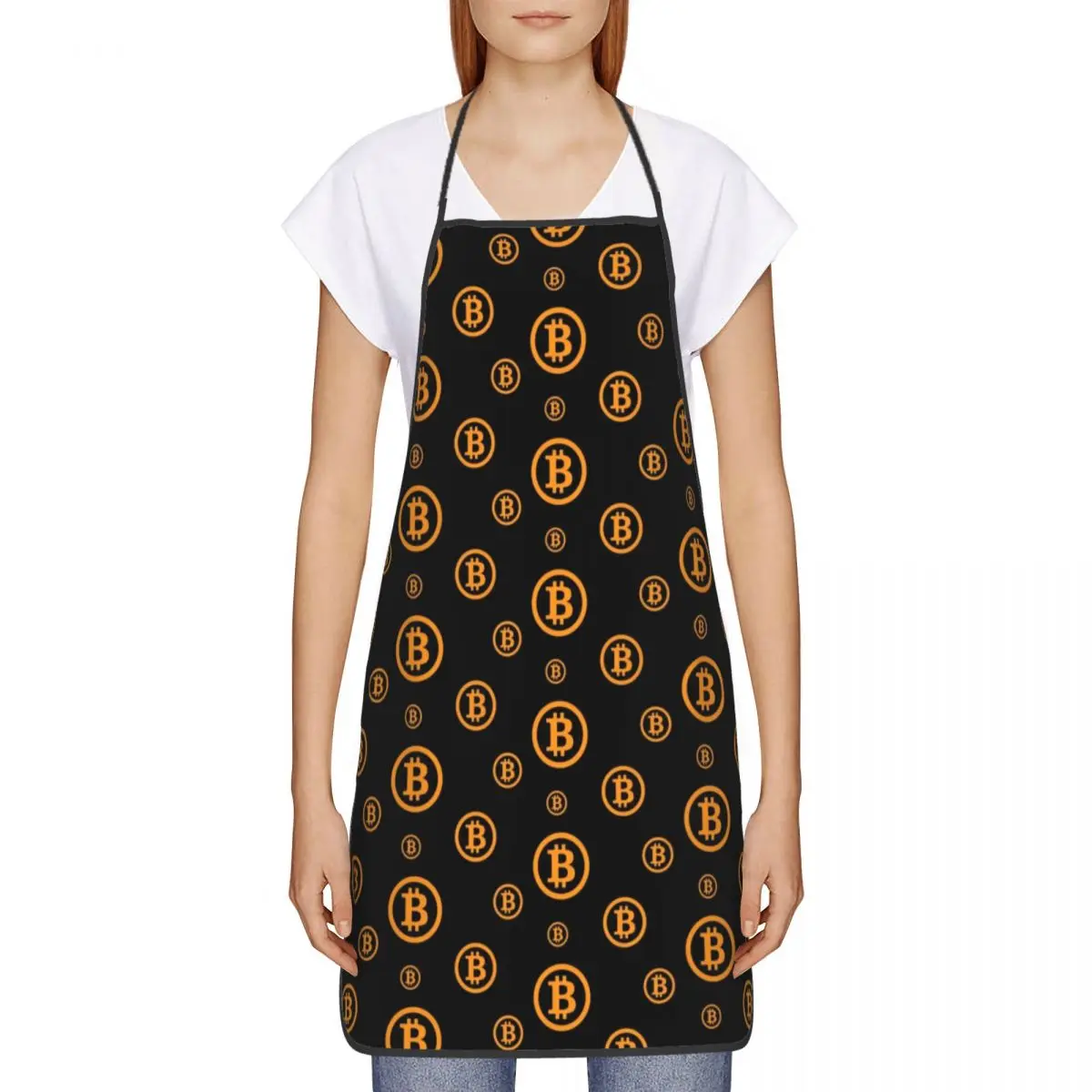 Bitcoin Logo Pattern Kitchen Chef Cooking Baking Apron Men Women BTC Cryptocurrency Blockchain Tablier Cuisine for Painting