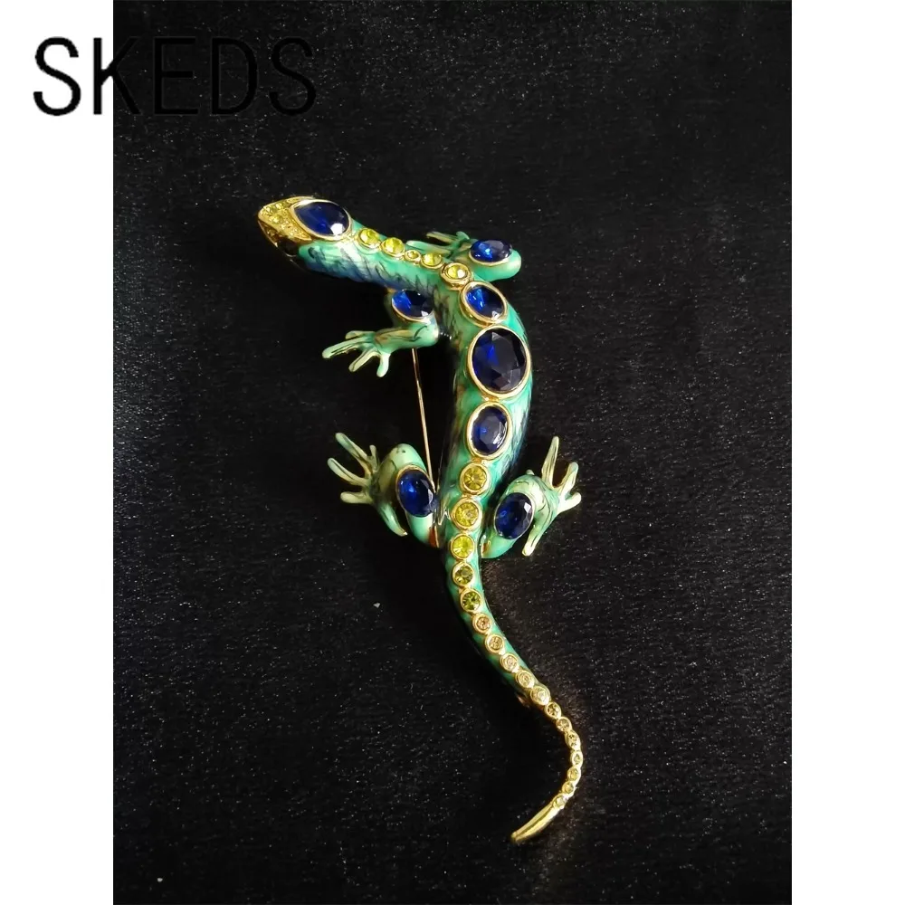 SKEDS Baroque Vintage Crystal Lizard Badges Women Men Large Size Animal Brooch  Boutique Shining Pin for Ladies Charming Gifts