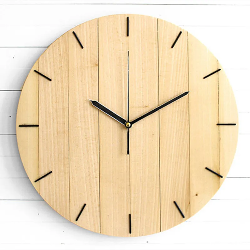 Round Wooden Wall Clock Modern Design Silent Non-Ticking Quartz Wood Wall Clock for Office Living Room Kitchen Home Decor