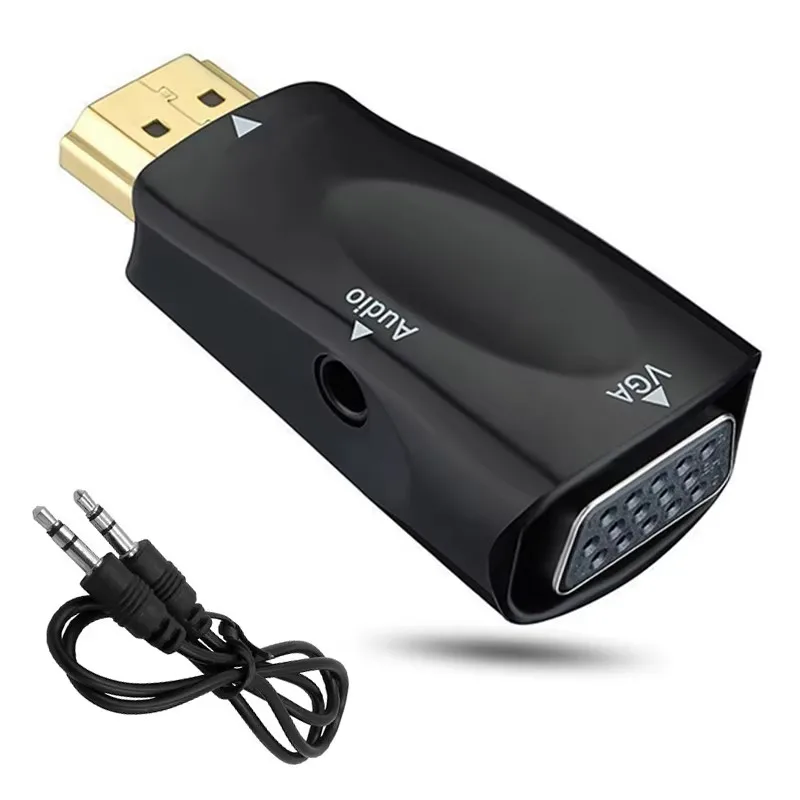 1-5pcs HDMI-compatible to VGA Cable Converter Male To Famale Converter Adapter 3.5mm Jack Audio HD 1080P For PC Laptop Tablet