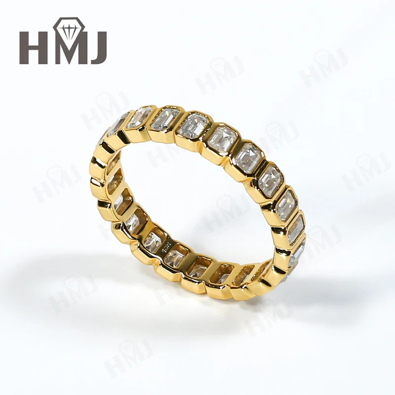 

Кольцо Full Eternity с муассанитом, изумрудной огранки, золото 14 карат, серебряное кольцо, обручальное кольцо ​ Ювелирные изделия для женщин, комплект безелей, не выцветает, ослепительный огонь