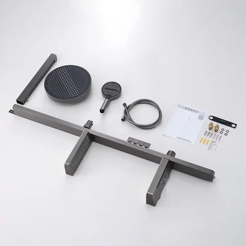 Modern Smart LED Rainfall Shower Set Concrete Mixer Valve Digital Display Temperature Control Bathroom Fixture With Shelf view 5