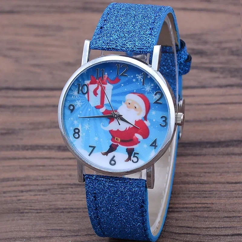 Santa Claus Women's Watches Casual Quartz Wristwatches Bright Color Leather Strap Watches Children Students Clock Gift Relogio