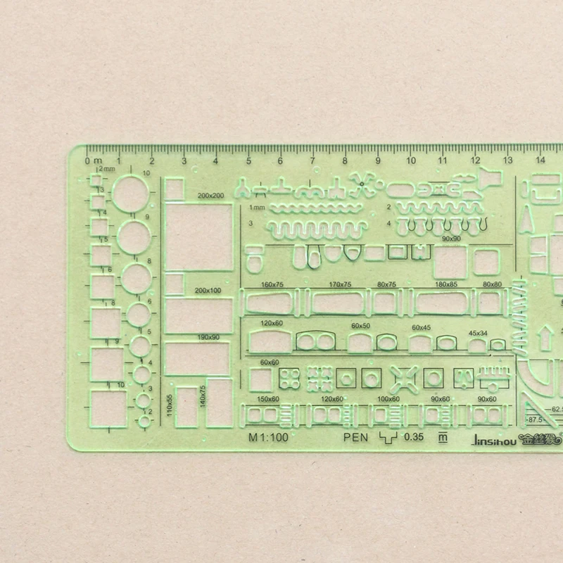 Plantilla de doble escala 1:100 y 1:200, combinación de diseño múltiple, símbolos, dibujo técnico, n. ° 4323/4324