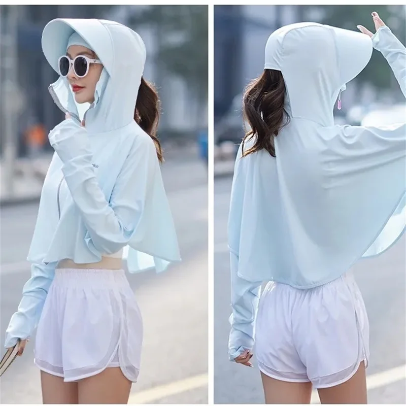 UPF50+ Sunscreen Women's Summer Thin Coat UV Breathable Sun-protective Clothing Blouse Ice Silk Riding Electric Car