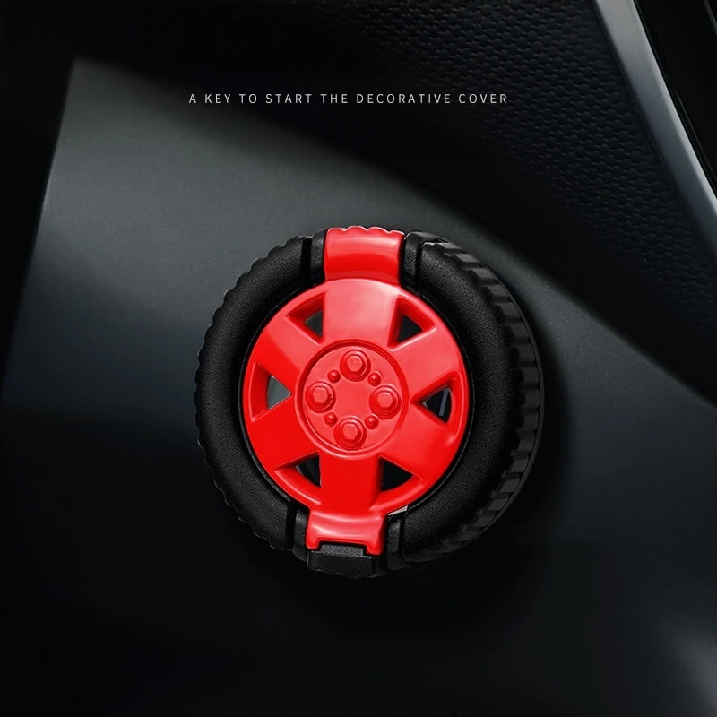 Off-Road Tire Wheel Shaped Car Engine Start Stop Button Flip Cover Universal Ignition Switch Protector Interior Mod Accessories