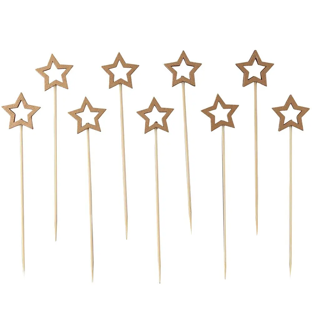 50 pcs 5.5 Inch Five Pointed Star Bamboo Skewers Bamboo Disposable Selected Bamboo Skewers for Cocktails Fruit Bamboo Skewers