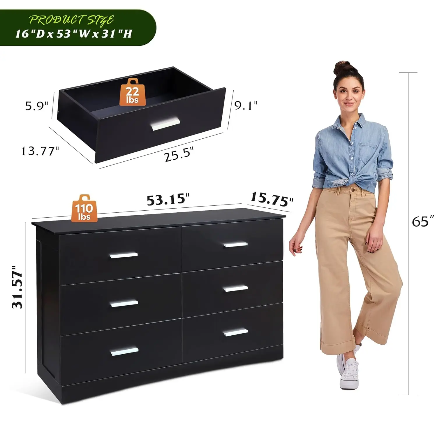 خزانة خشبية لغرفة النوم، خزانة ذات أدراج واسعة مع 6 أدراج، وحدة برج تخزين كبيرة لأثاث البلوط، منظم متجر الخزانة #3