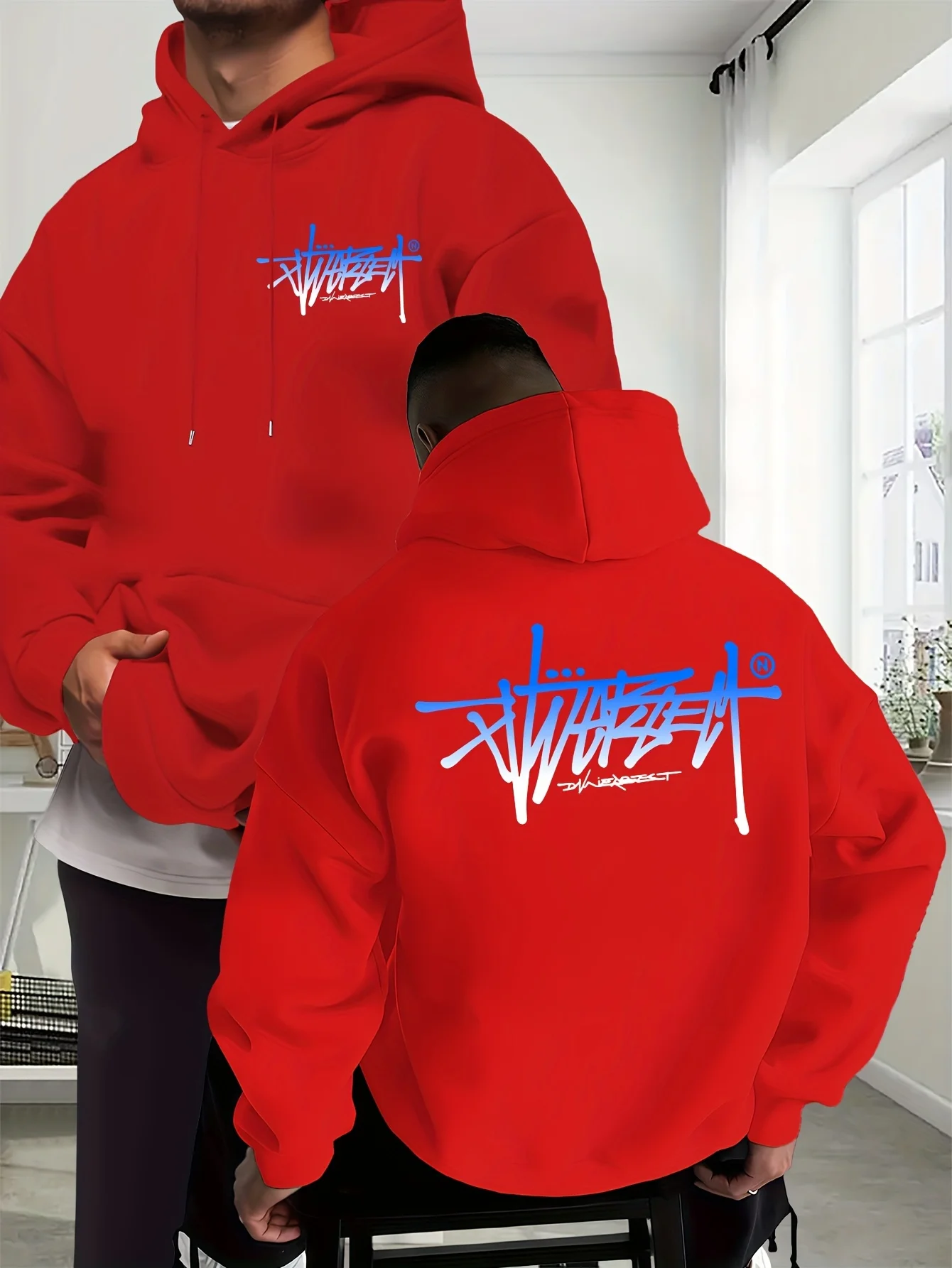 2026 Unisex Hip Hop Street Hoodie Double Sided Gradient Graffiti Letter Print Fashion Long Sleeve Casual Pullover Sweatshirt