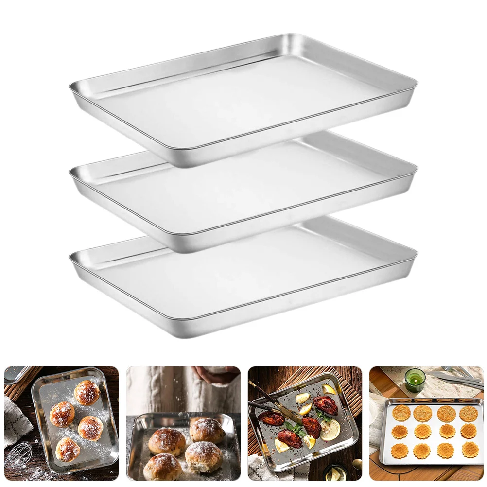 

3 Pcs Bakeware Oven Stainless Steel Display Plate Cake Trays for Baking Kitchen Supplies 430 Pan Banquet
