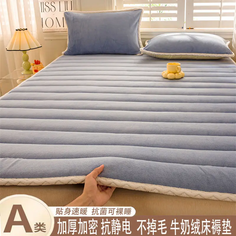 1pc Foldable Plush Tatami Floor Bed Mat Bedsheet Winter Milk Flannel Warm Soft Mattress Toppers Home Dormitory Bunk Bedspread