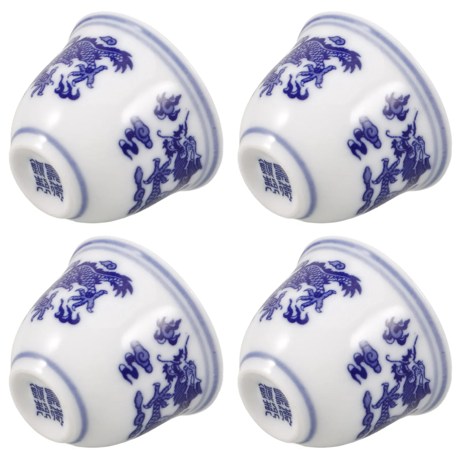

4Pcs Ceramic Blue White Porcelain Chinese Traditional Tea Cup Small Size High Temperature Resistant Home Tea Restaurant