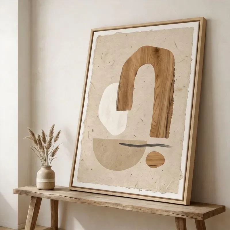 Minimalist Wabi-Sabi Abstract Oil on Canvas Handmade Wall Decor Neutral Tone Textured Organic Shapes for Modern Home Design