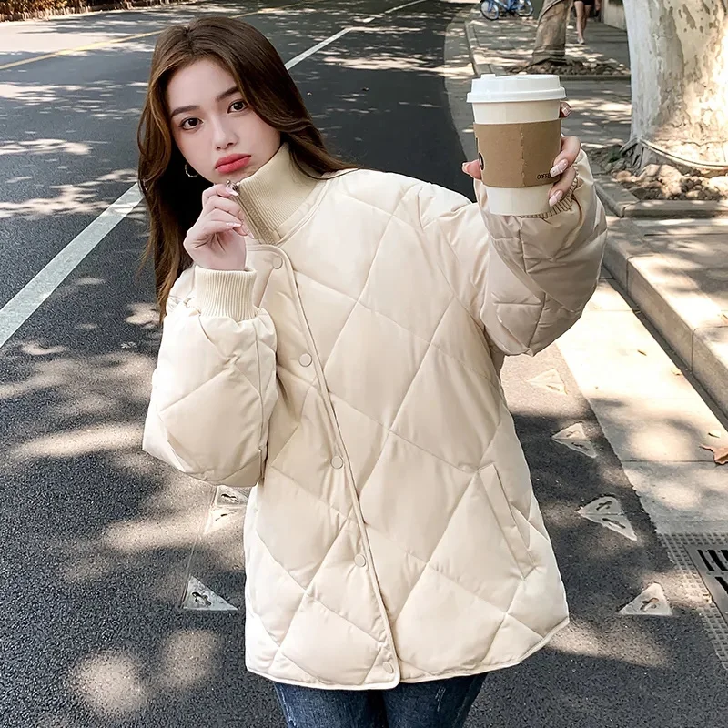 

Cotton-Padded Jacket Women Autumn Winter 2023 New Korean Diamond Outwear Stitching Short Warm Down Cotton Parkas Ladies Overcoat