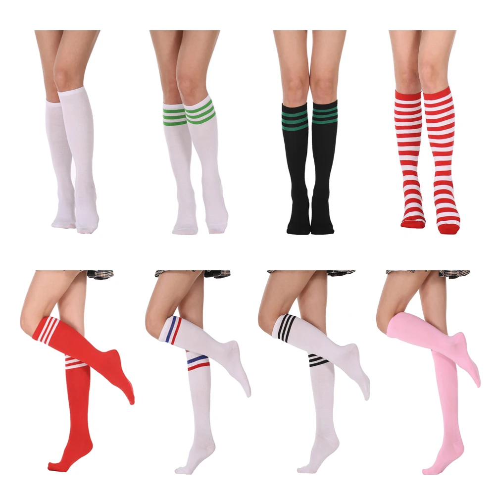 New Women\'s Knee High Socks Streewear Harajuku Cheerleaders Black White Three-Line Striped Letter Fashion Dress Sock