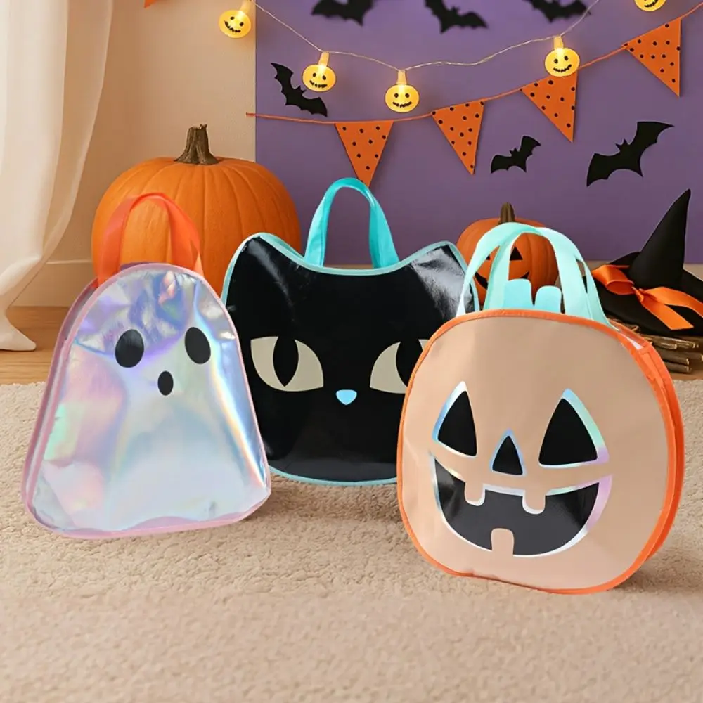 Non-Woven Fabric Non-Woven Tote Bags Ghost Pumpkin With Handles Halloween Gift Bags Black Cat Shaped Design Cat Ghost Gift Bags