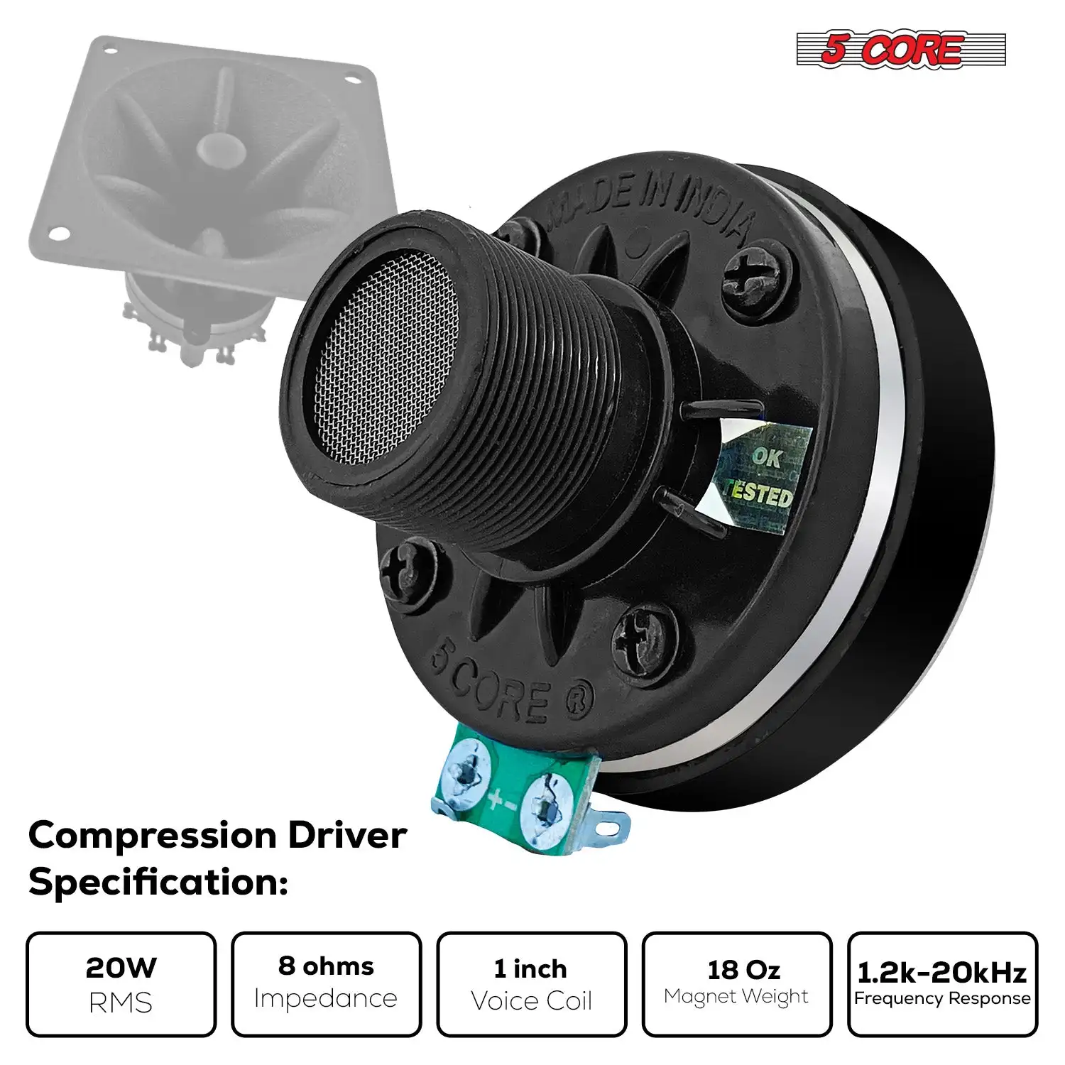 5 Core Compression Driver 200W Peak Power Aluminum Tweeter Diaphragm 8 Ohm Horn Speaker 5C-D26