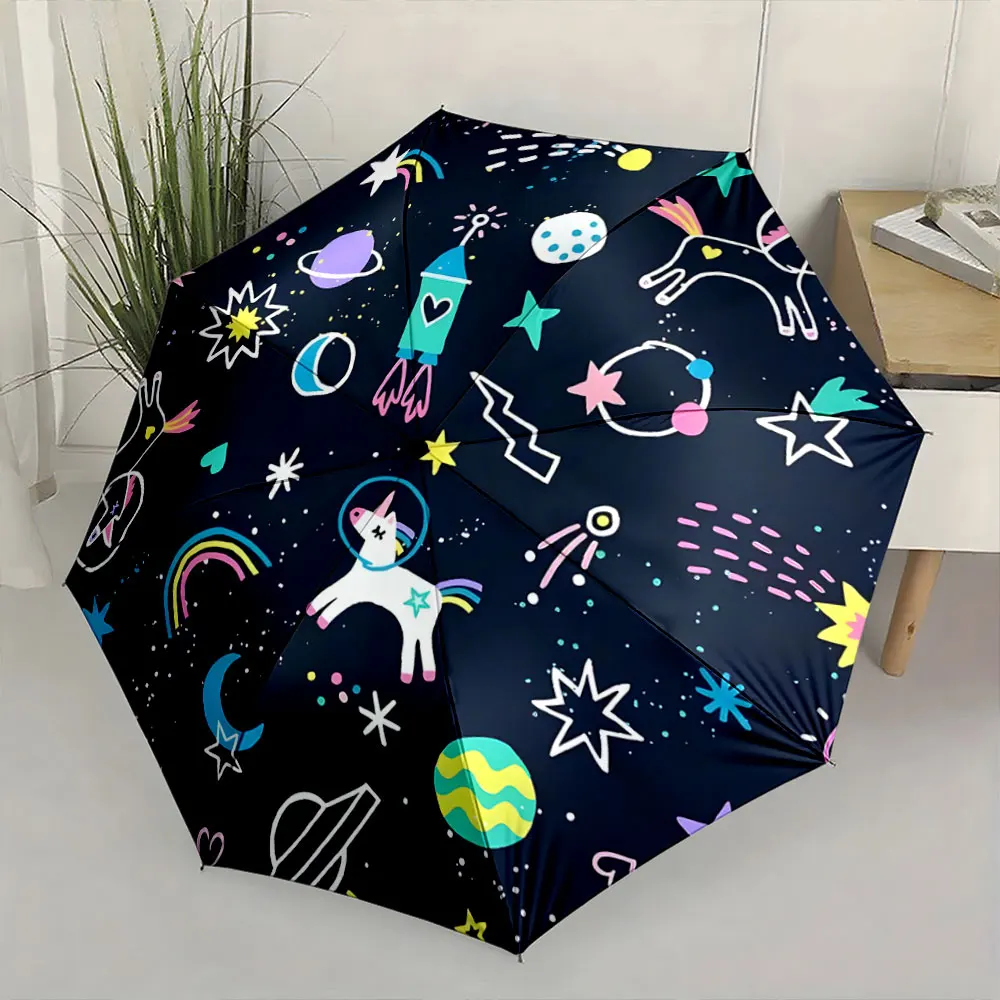 1PC Colorful Unicorn Galaxy Pattern Umbrella Print 8 Iron Ribs Folding Umbrella Auto-Open Fashion Sunshade