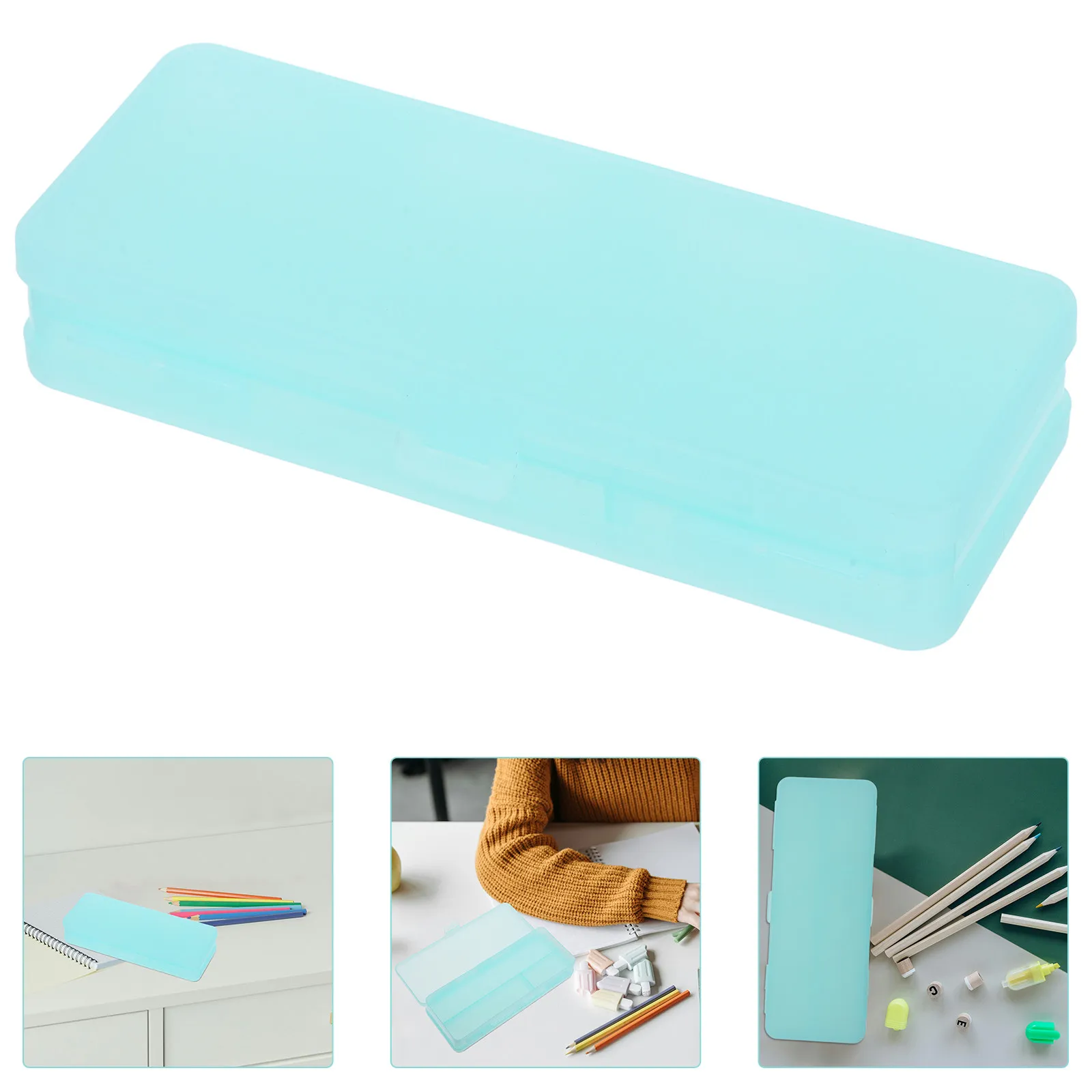 

Double Layer Transparent Frosted Pencil Box Large Capacity Snap-Tight Closure Stationery Organizer for and Adults