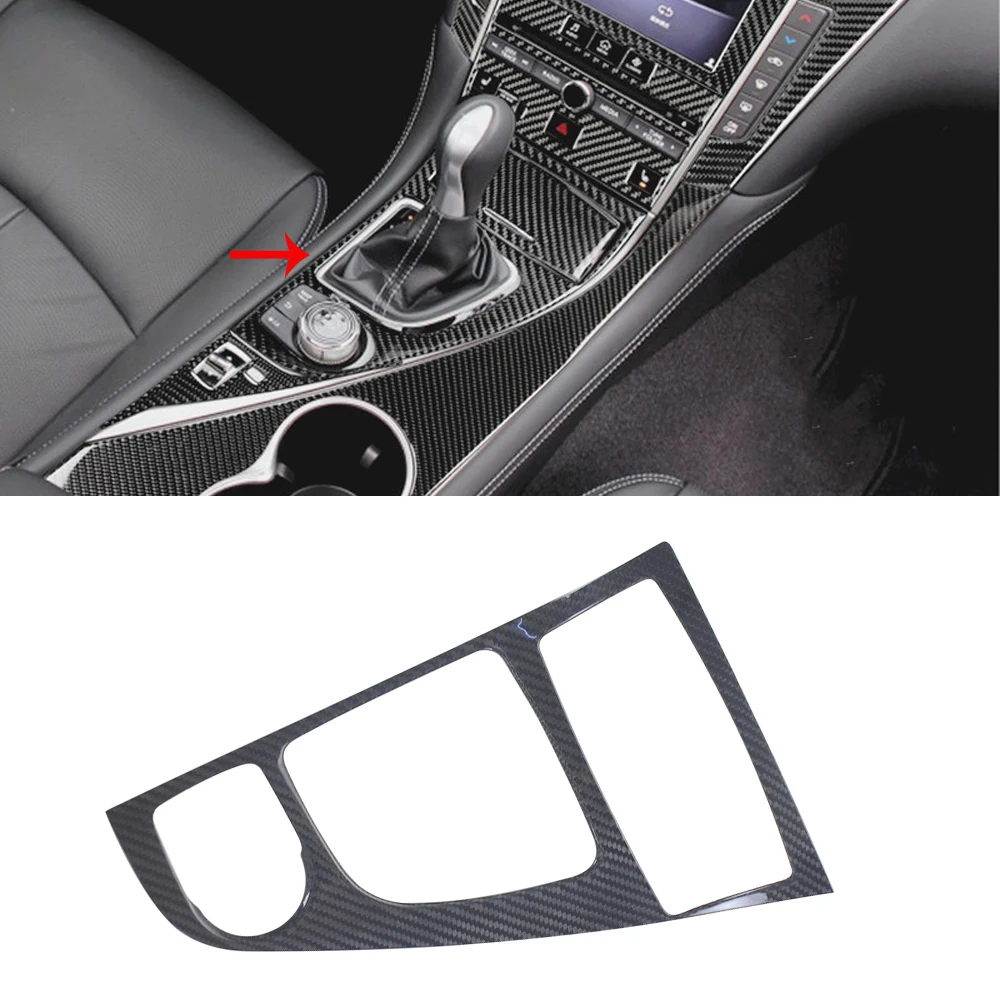 

Real Carbon Fiber Interior Center Console Gear Shift Box Cover Trim Panel For Infiniti Q50 Q60 2014-2019