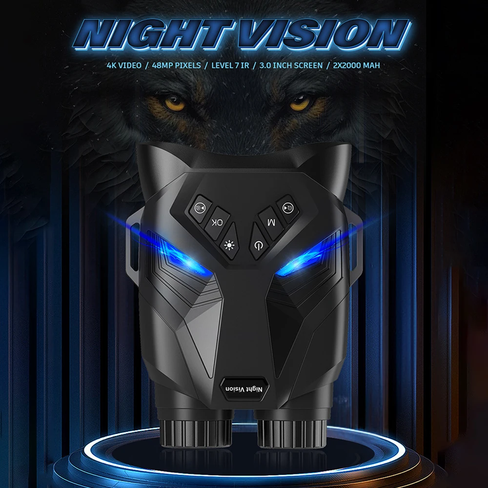 DT79 New Design Night Vision Binoculars 4K 3 Inch Infrared Digital Telescope Camera Backlit Button 48MP 8X Zoom For Hunting