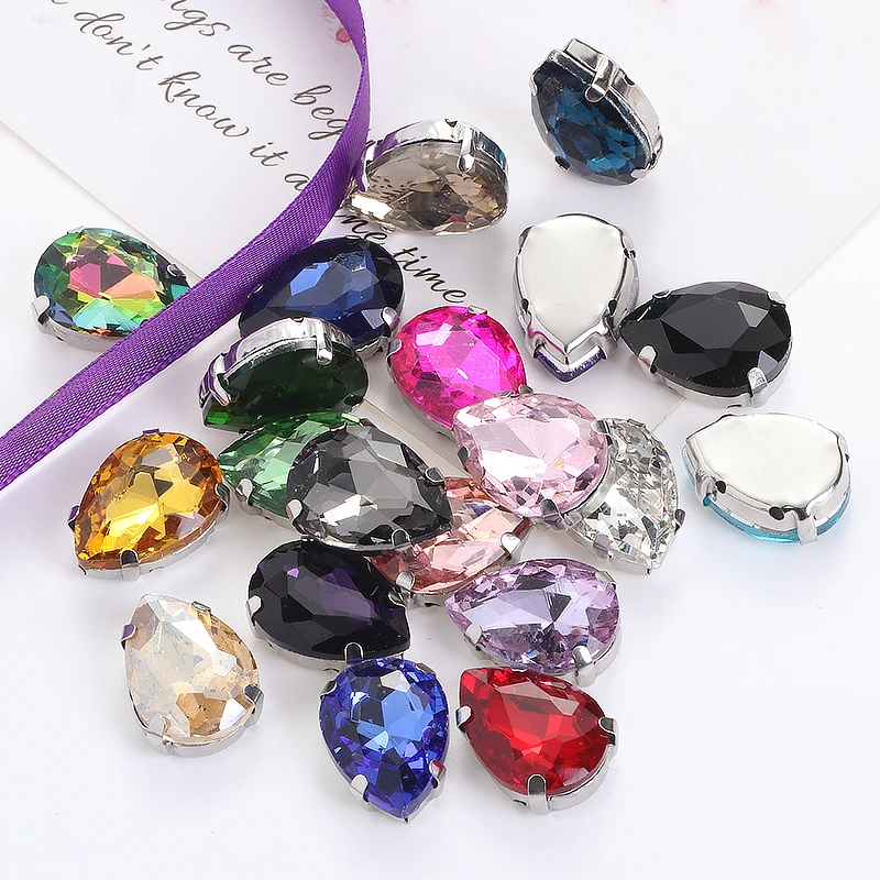 Glitter Drop Crystal Rhinestone Hand Sew On Glass Stones Ornament Diamond Beads For Dress DIY Crafts Claw Drill Accessories