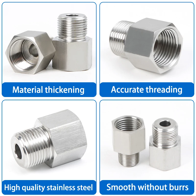 5Pcs 304 stainless steel BSP 1/8 "1/4" 3/8 "1/2" internal thread to external thread pipe fitting adapter metric pressure gauge