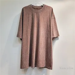 American Retro Washed and Worn Mid-Length Heavy Industry Full Diamond Niche Short-Sleeved T-Shirt for Women Summer Loose Top