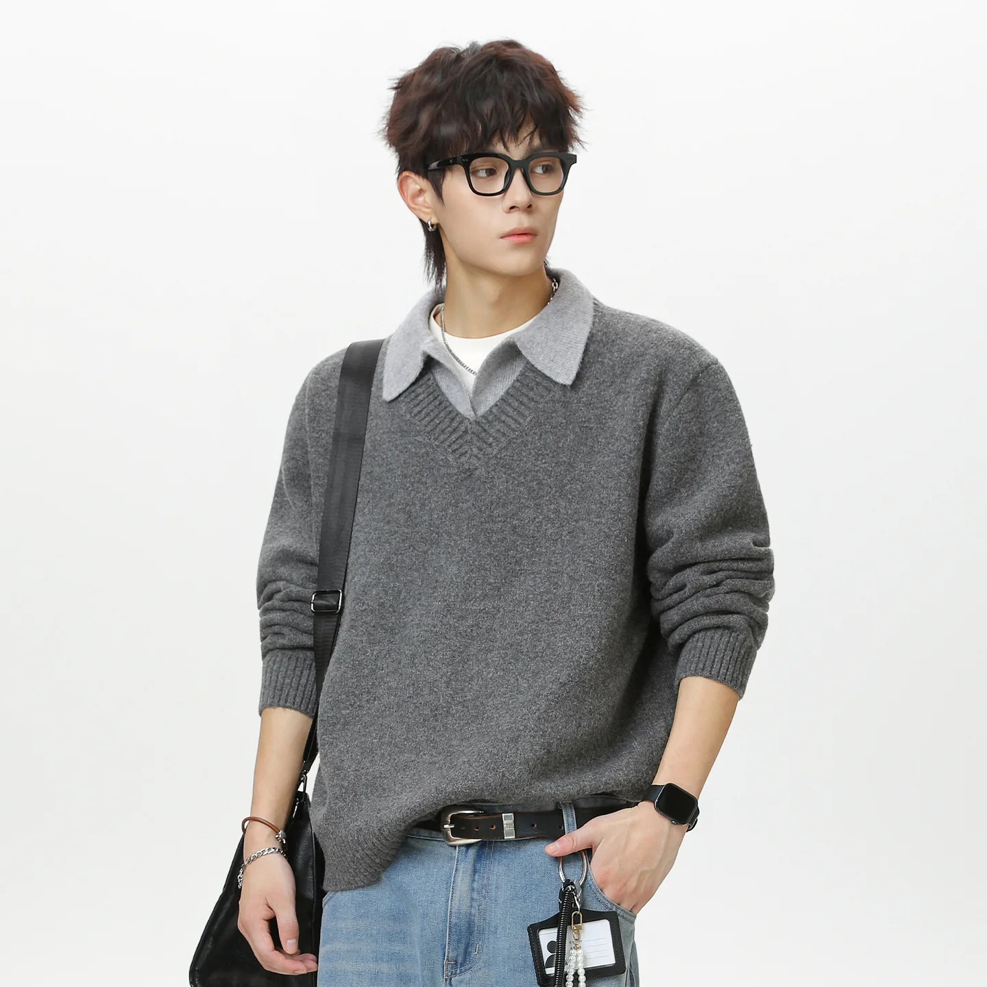 800G Winter Fashion Luxury Old Money Clothes Man Sweater Warm High Quality Fake Two Piece Polo Neck Vintage Knitted Sweater Men