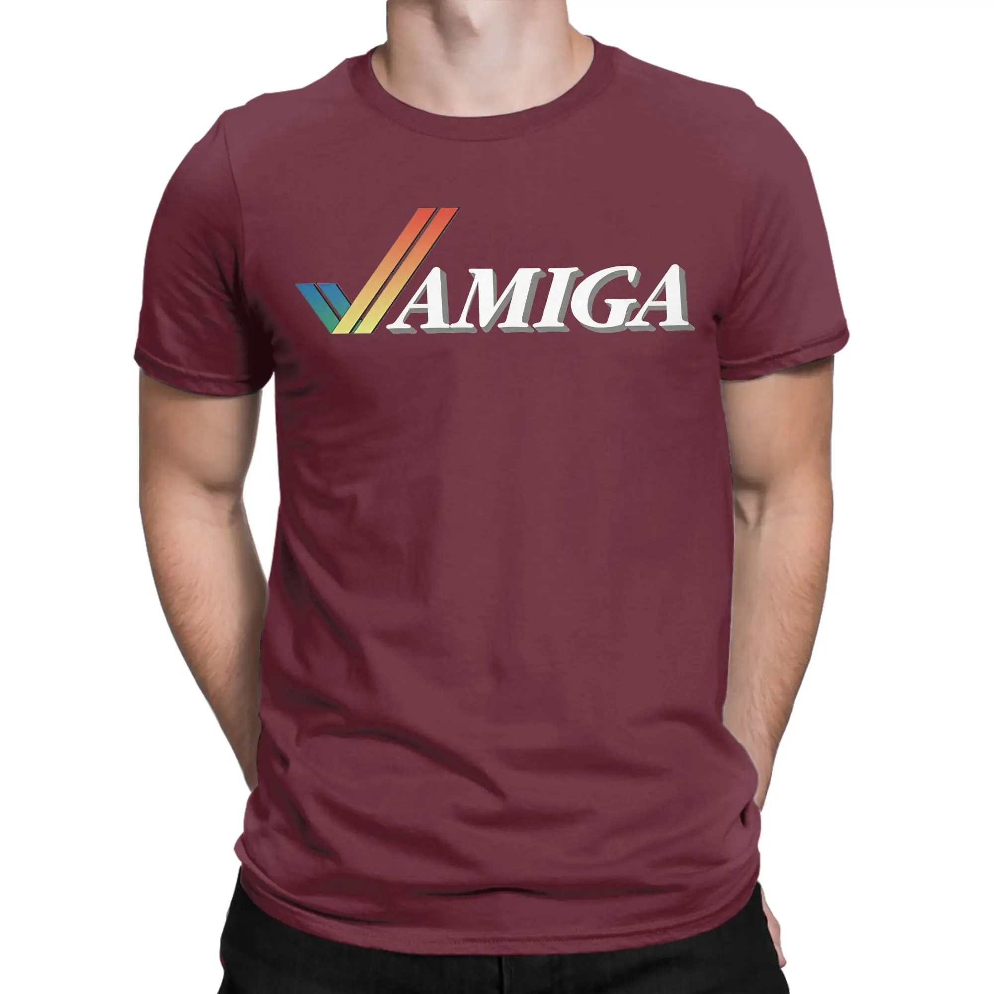 Men T-Shirts Commodore Amiga Logo Casual Cotton Tee Shirt Short Sleeve  T Shirt Round Collar Tops Graphic Printed
