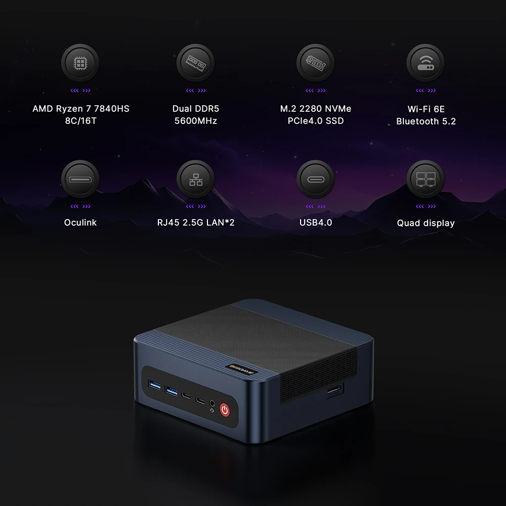 BOSGAME M4 Neo Mini PC AMD Ryzen 7 7840HS 32GB DDR5 1TB SSD 4K